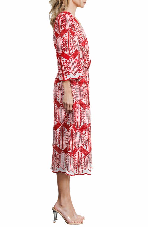 Ciebon Ninita Embroidered Cotton Blend Midi Dress In Red
