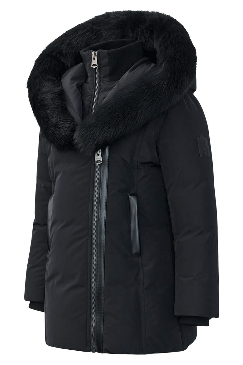 Kids' Leelee Faux Fur Trim Parka with Genuine Leather Trim, Alternate, color, BLACK