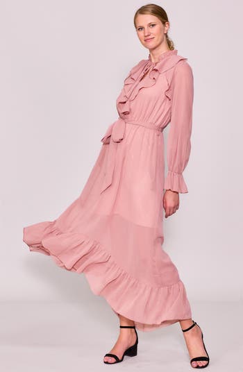 Long Sleeve Ruffle Chiffon Dress