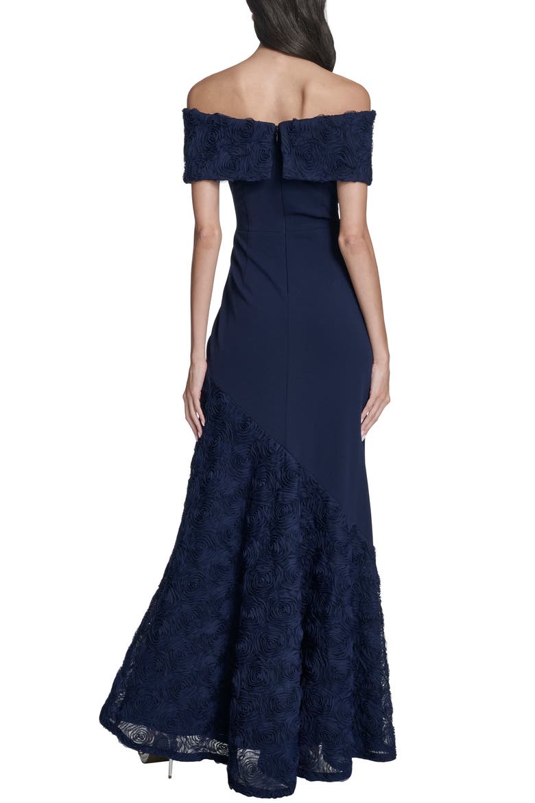 Off the Shoulder 3D Floral Gown, Alternate, color, NAVY