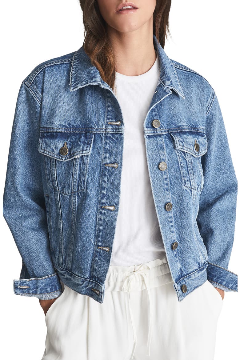 Ellery Denim Trucker Jacket, Main, color, MID BLUE