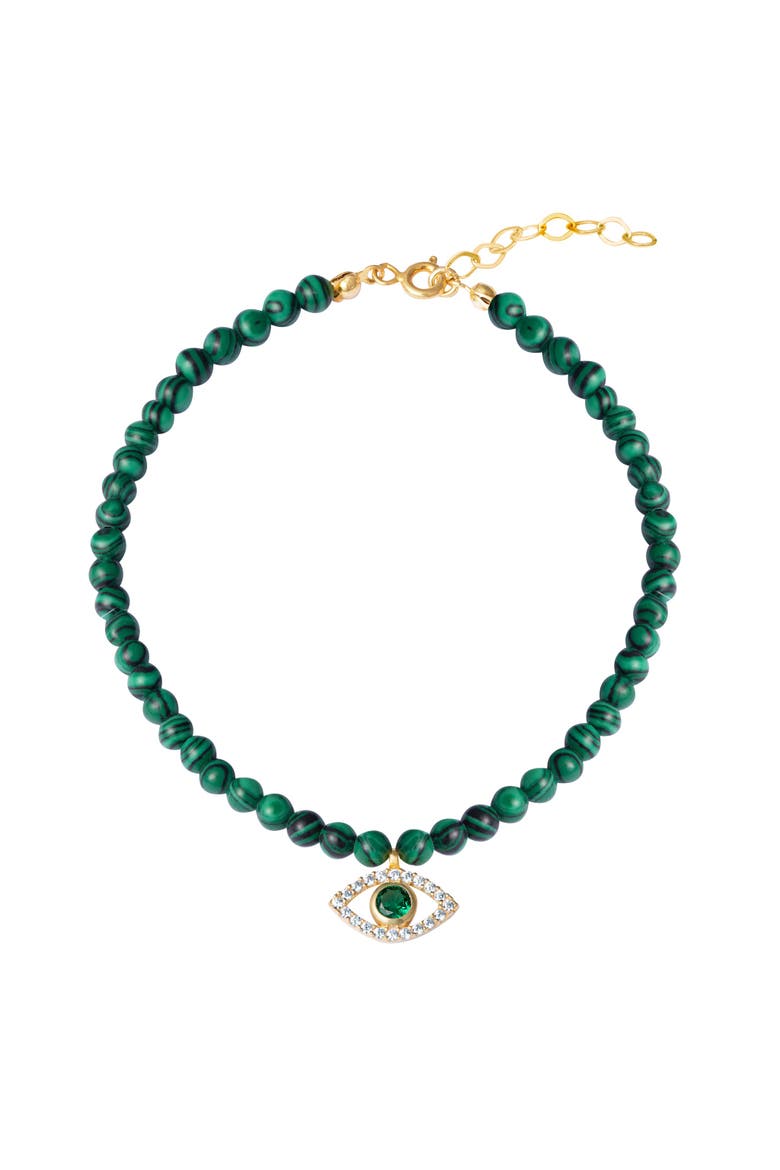 Malachite Beaded Eye Anklet, Main, color, Green