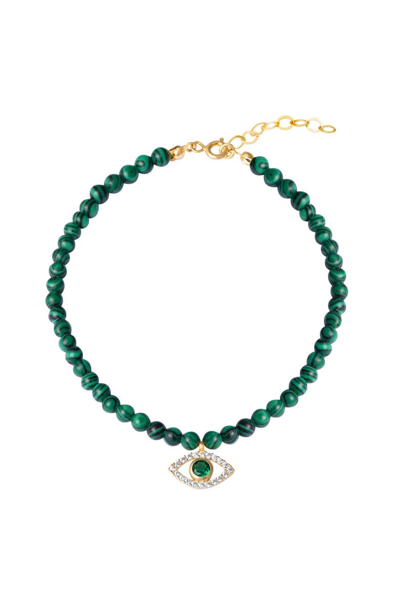 Gemma Azzurro Malachite Beaded Eye Anklet, Main, color, Green