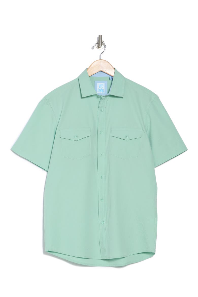 Hybrid Seersucker Short Sleeve Button-Down Shirt, Alternate, color, CELADON