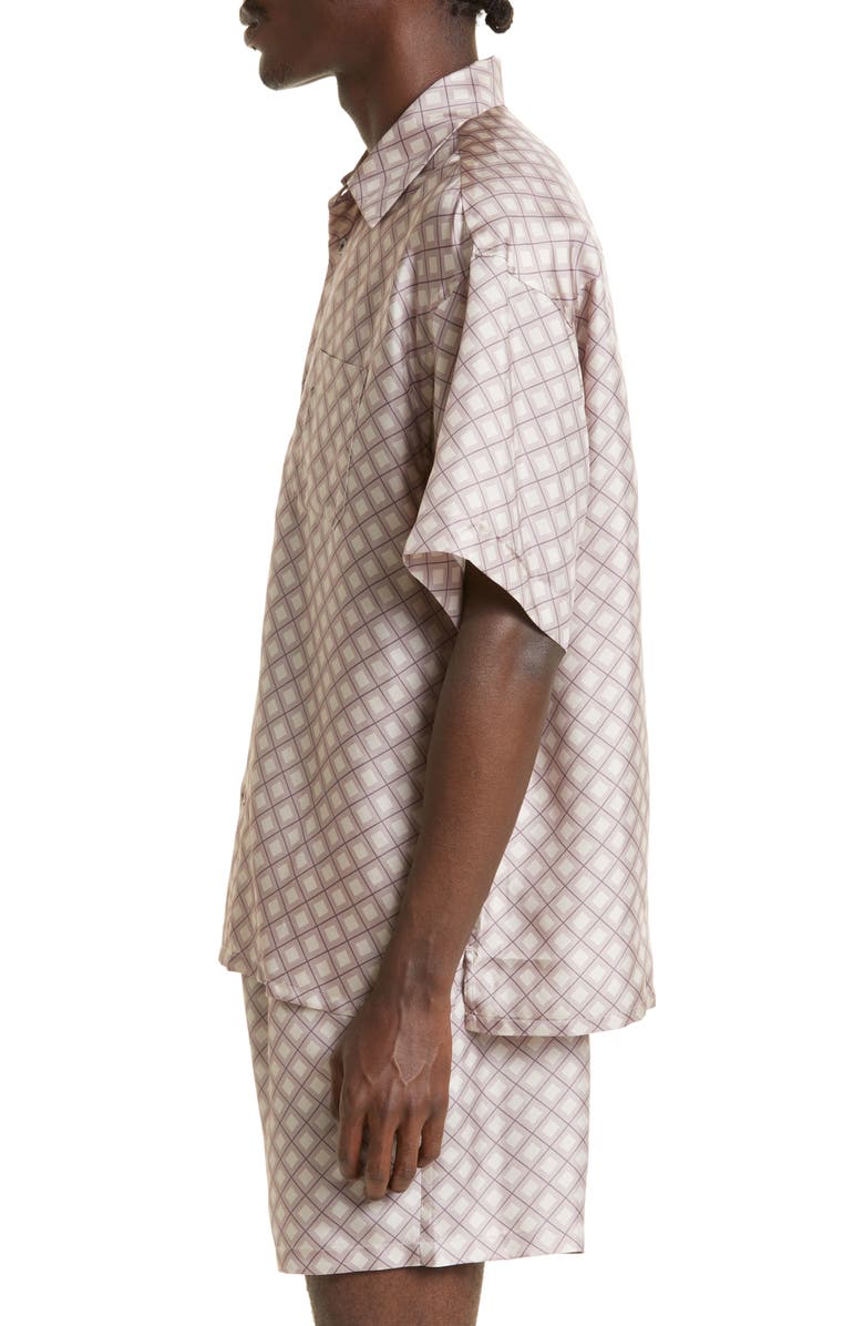 John Elliott Geometric Print Short Sleeve Silk Button-Up Shirt, Alternate, color,