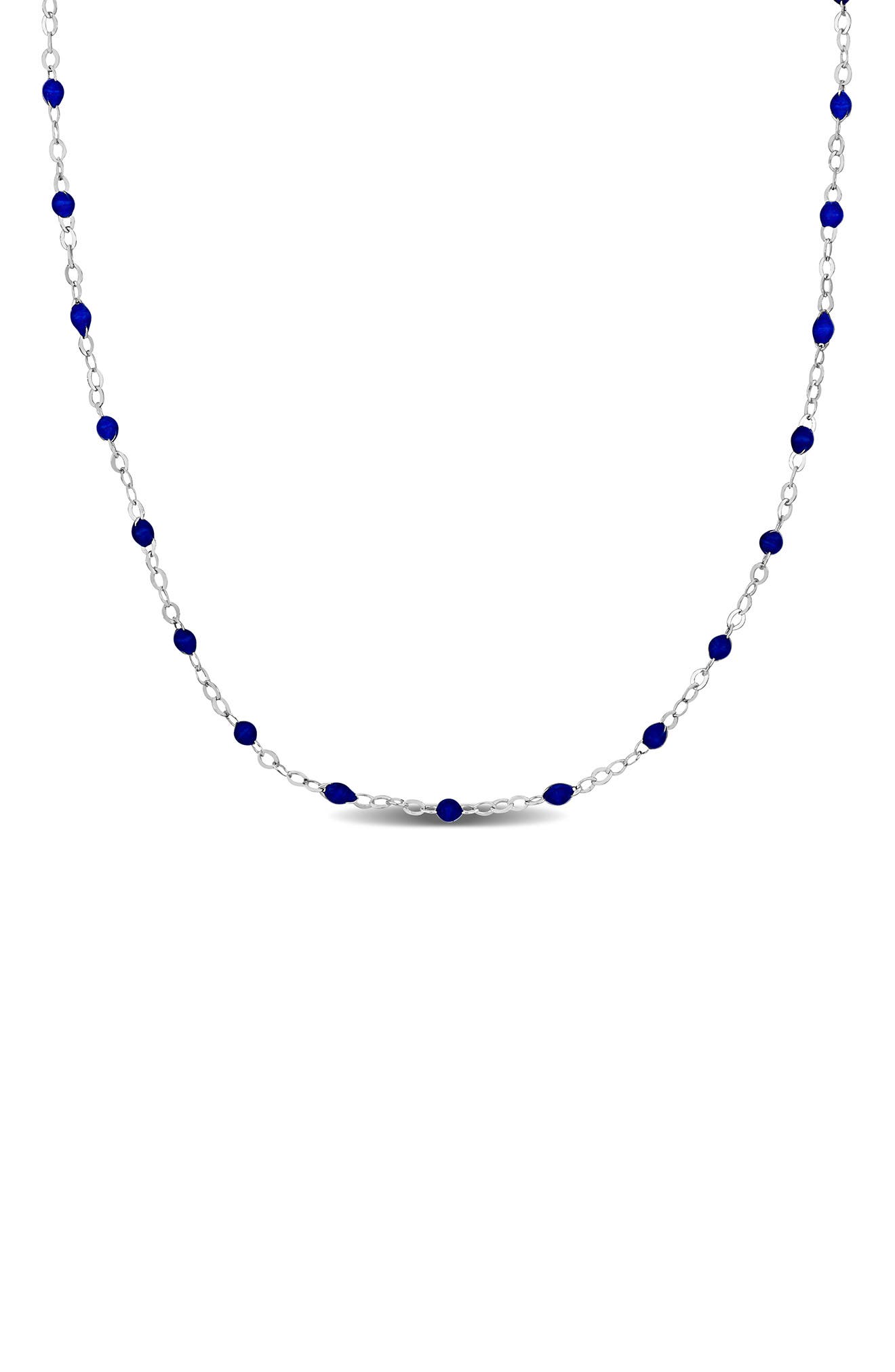 DELMAR Sterling Silver Blue Enamel Bead Station Chain Necklace