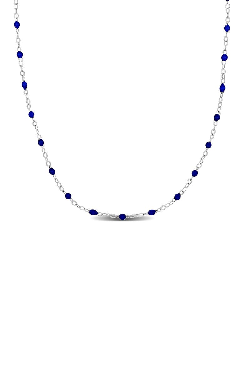 Sterling Silver Blue Enamel Bead Station Chain Necklace, Main, color, SILVER