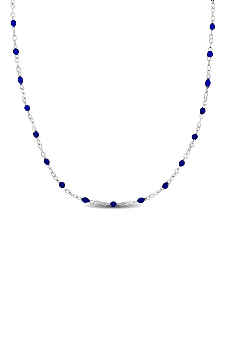 DELMAR Sterling Silver Blue Enamel Bead Station Chain Necklace, Main, color, Silver