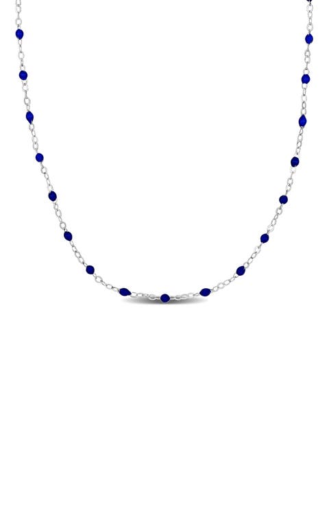 Sterling Silver Blue Enamel Bead Station Chain Necklace