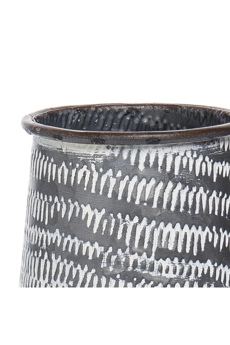 Distressed Whitewashed Patterned Metal Decorative Vase, Alternate, color, Gray