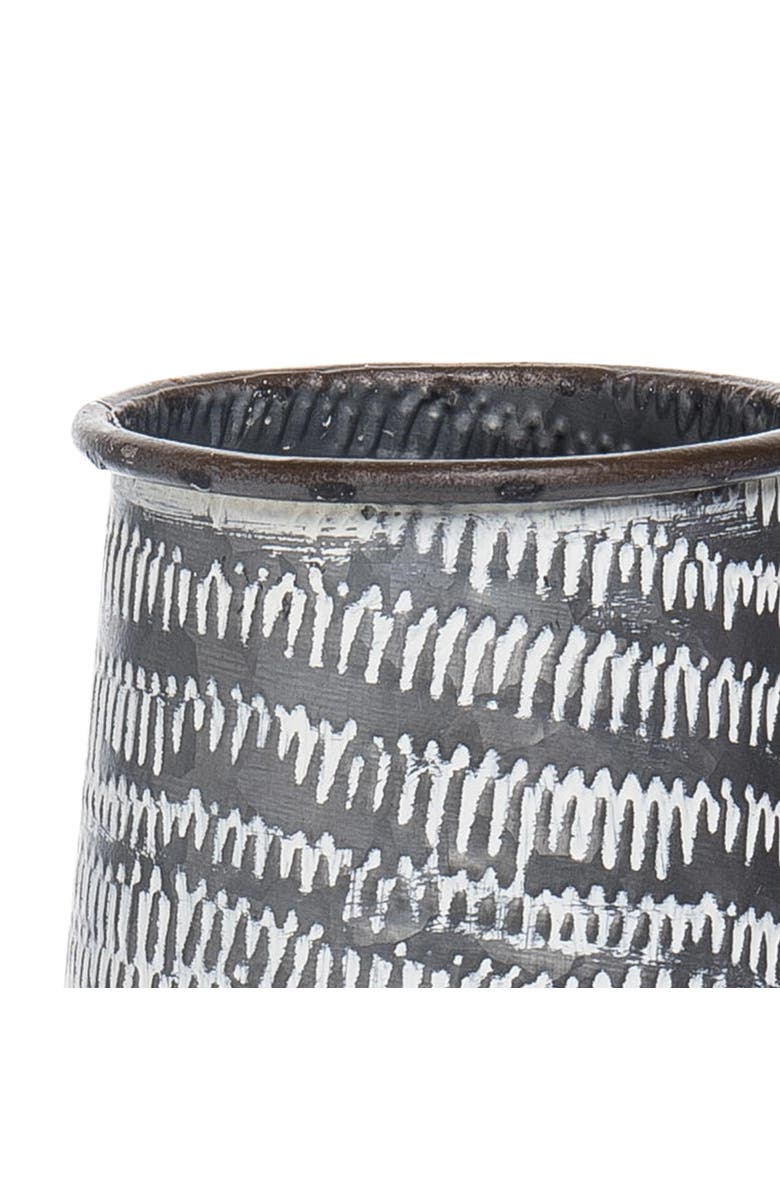Foreside Home and Garden Distressed Whitewashed Patterned Metal Decorative Vase, Alternate, color, Gray