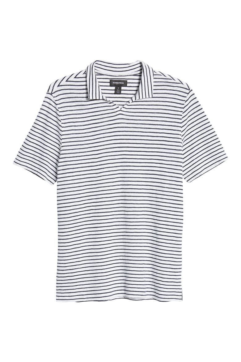 Johnny Collar Linen Polo, Alternate, color, WHITE TIOGA STRIPE