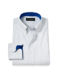 Paul Fredrick Cotton Buttondown Collar Broadcloth Slim Contrast Trim Button Cuff Long Sleeve