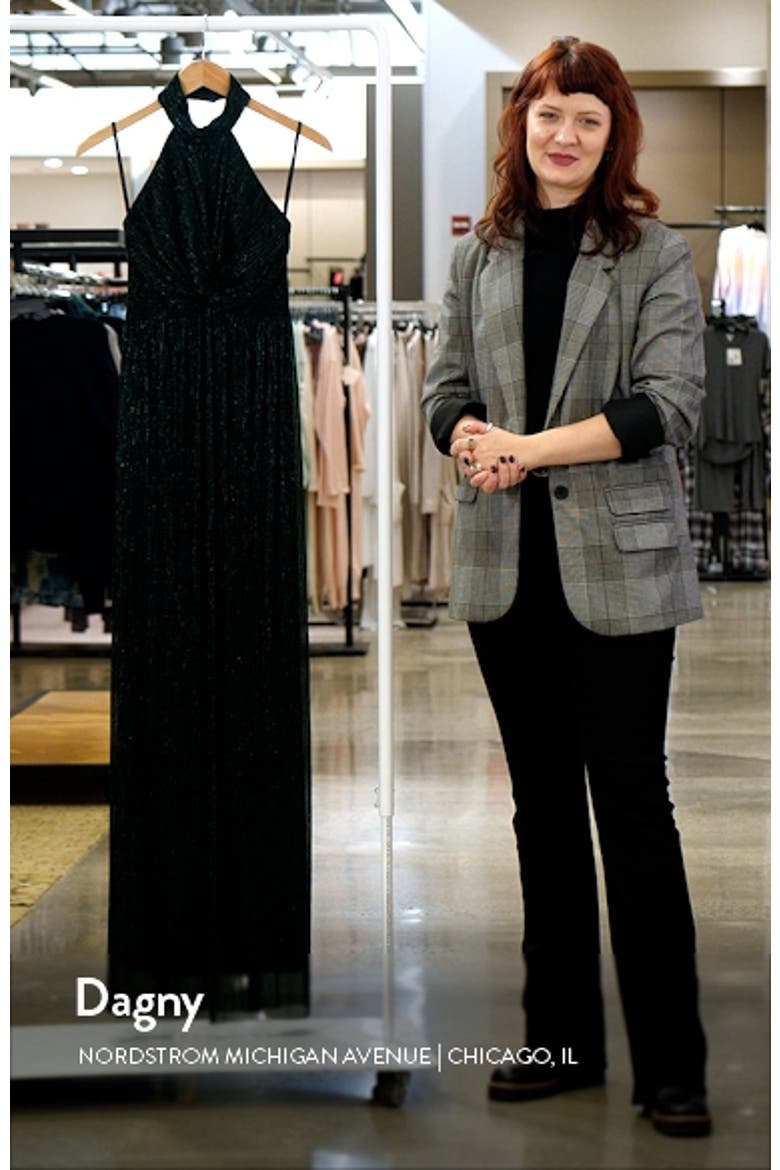 Metallic Pleated Halter Column Gown video