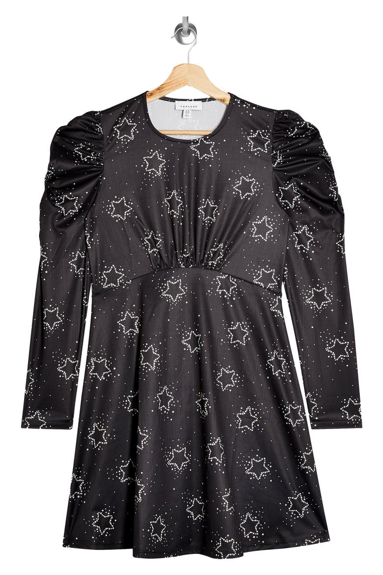 Ruched Jersey Long Sleeve Minidress, Alternate, color, BLACK MULTI