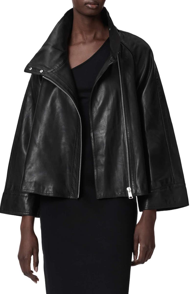 AllSaints Rhodes Leather Jacket, Alternate, color, Black
