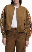 Desigual Contrast Sleeve Stripe Cotton Blend Bomber Jacket