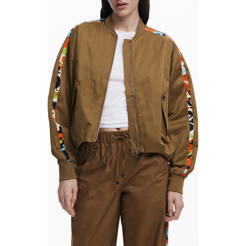 DESIGUAL DESIGUAL CONTRAST SLEEVE STRIPE COTTON BLEND BOMBER JACKET
