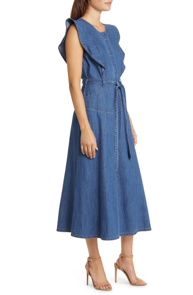 Du Paradis Tie Waist Denim A-Line Midi Dress, Alternate, color, 