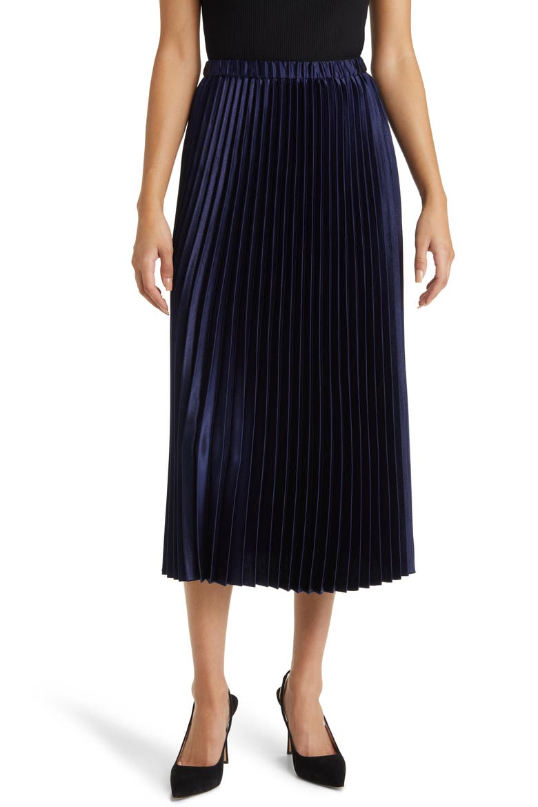 Pleated Satin Skirt, Main, color, DISTANT MOUNTAIN