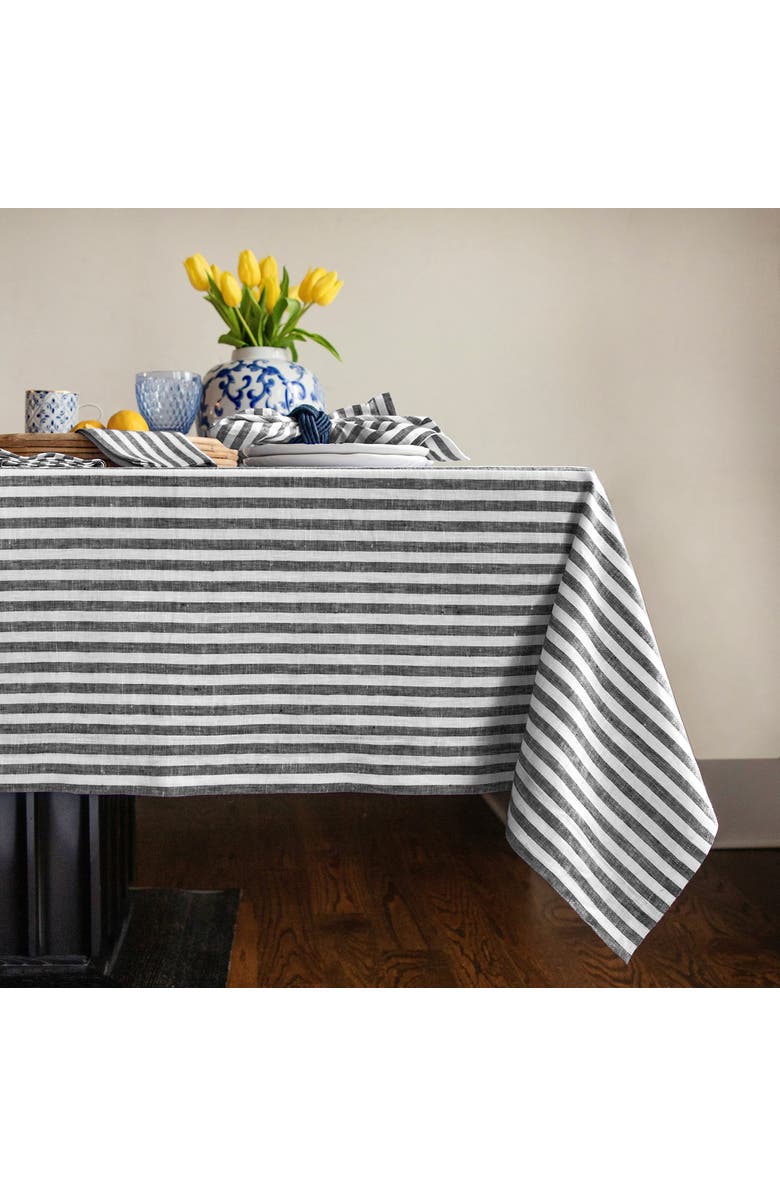 Solino Home Linen Table Throw - Amalfi Stripe, Main, color, Black And White