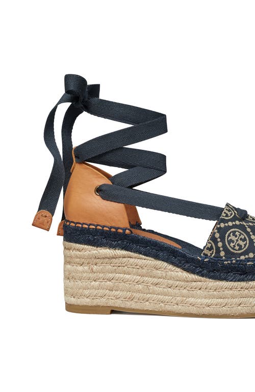 Tory Burch T Monogram Ankle Tie Espadrille Platform Wedge