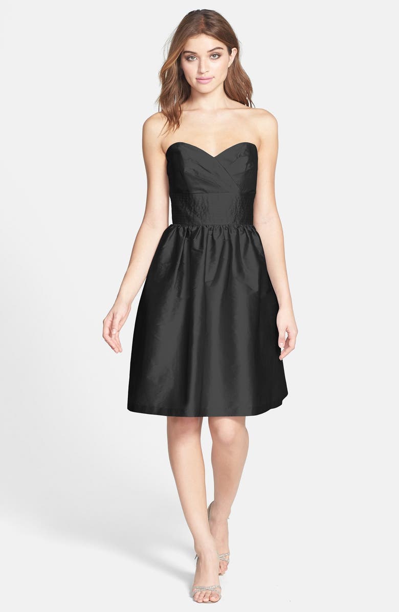 Alfred Sung Strapless Satin Fit & Flare Dress, Main, color, 