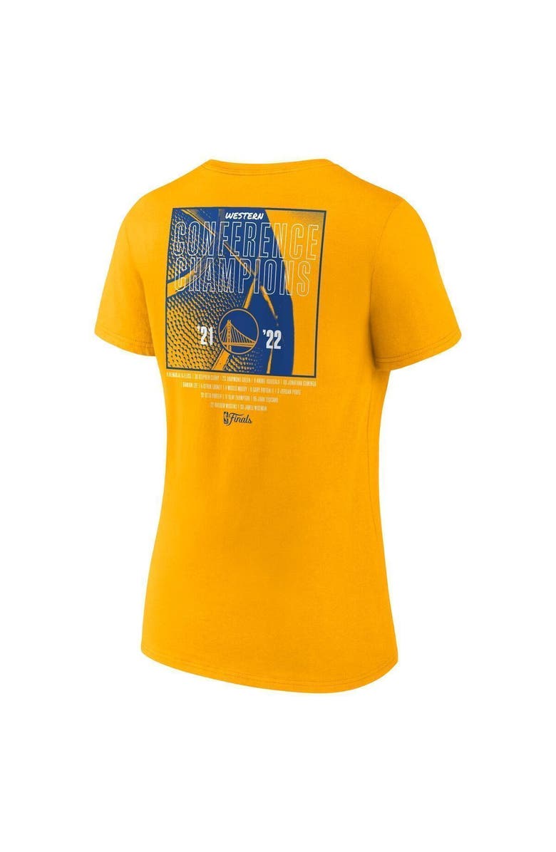 FANATICS Women's Fanatics Branded Gold Golden State Warriors 2022 Western Conference Champions Balanced Attack Roster V-Neck T-Shirt, Alternate, color, 