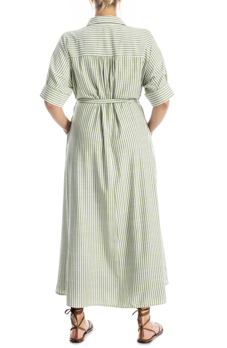 MAX STUDIO Stripe Short Sleeve Maxi Shirtdress, Alternate, color, Green/ Ivory