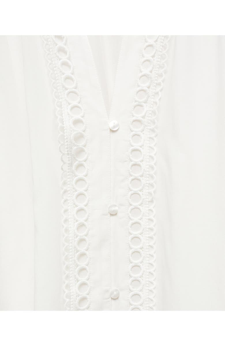 MANGO Openwork Lace Trim Button-Up Shirt, Alternate, color, 