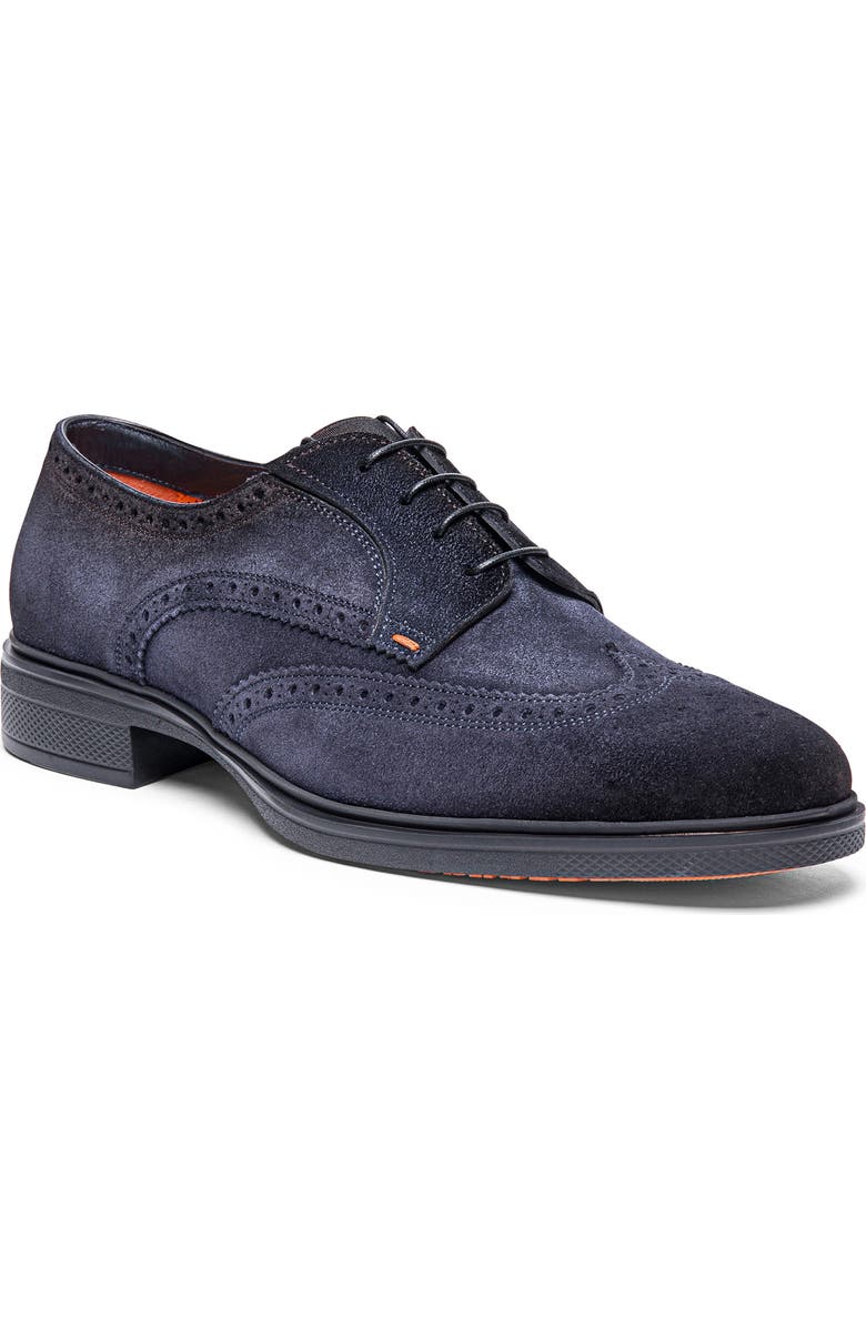 Santoni Easy Wingtip Derby, Main, color, Blue