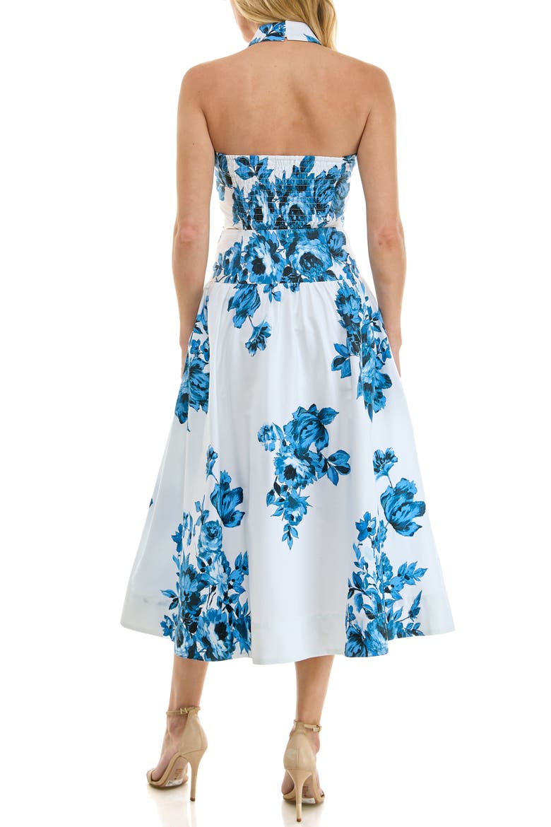 Floral Halter Crop Top & Midi Skirt Set, Alternate, color, WHITE BLUE