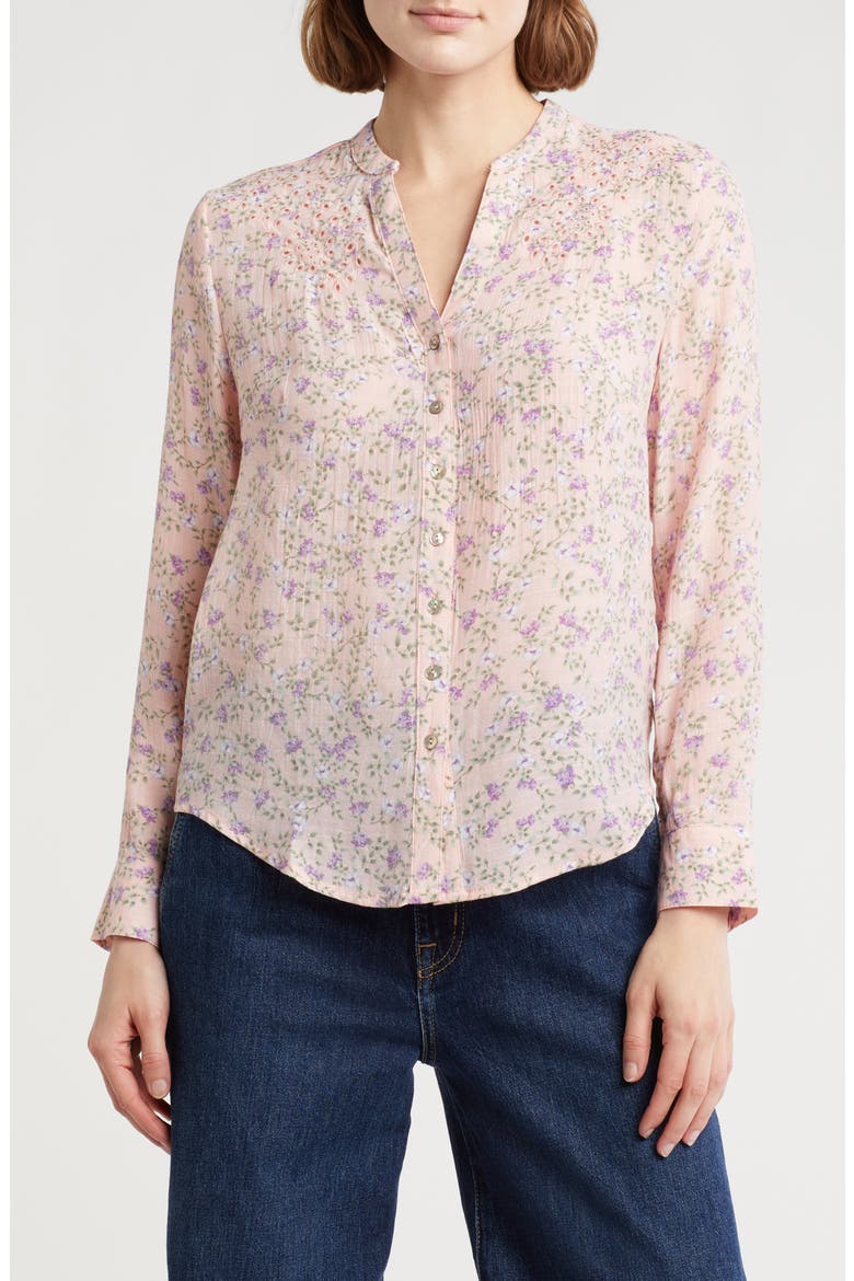 Long Sleeve Button-Up Top, Main, color, SUGAR CORAL 976-2