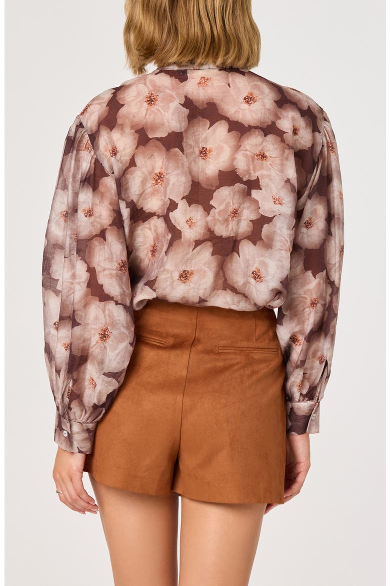 Floral Tie Neck Top, Alternate, color, BROWN FLORAL
