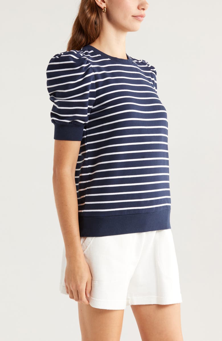 Caslon<sup>®</sup> Puff Short Sleeve Sweatshirt, Alternate, color, Navy- White Josephine Stripe