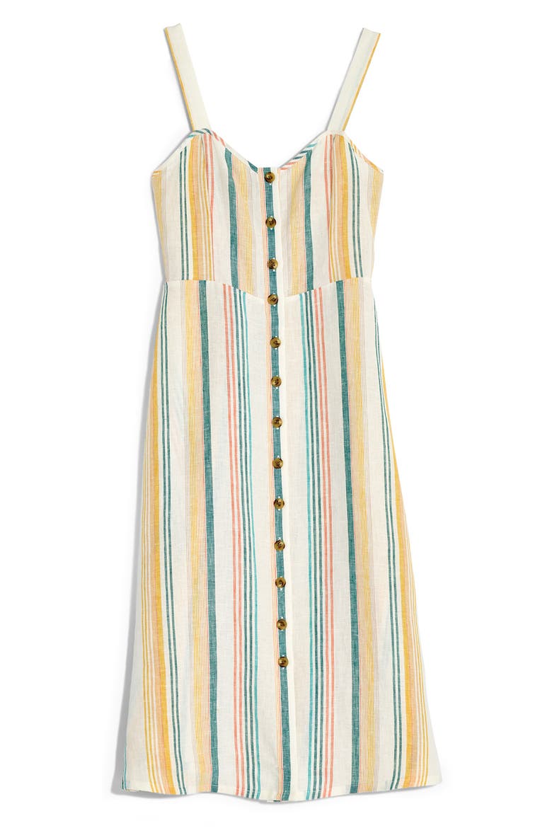 Rainbow Stripe Linen Midi Dress, Alternate, color, PALE PARCHMENT CARNIVAL STRIPE