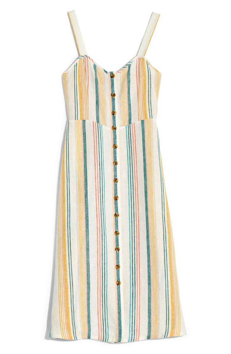 Madewell Rainbow Stripe Linen Midi Dress, Alternate, color,