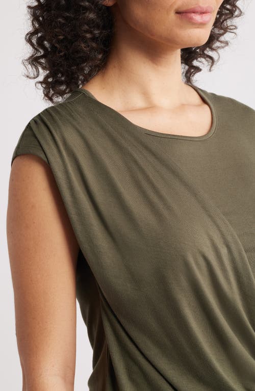 Loveappella Drape Asymmetric Top In Olive