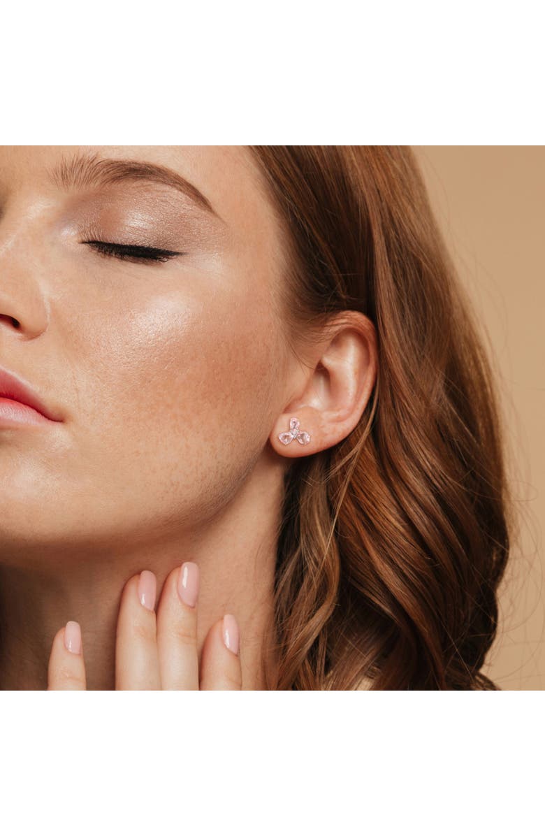 Julianna B. Sapphire 
Diamond 3-Stone Stud Earrings, Alternate, color, Pink Sapphire/Rose Gold