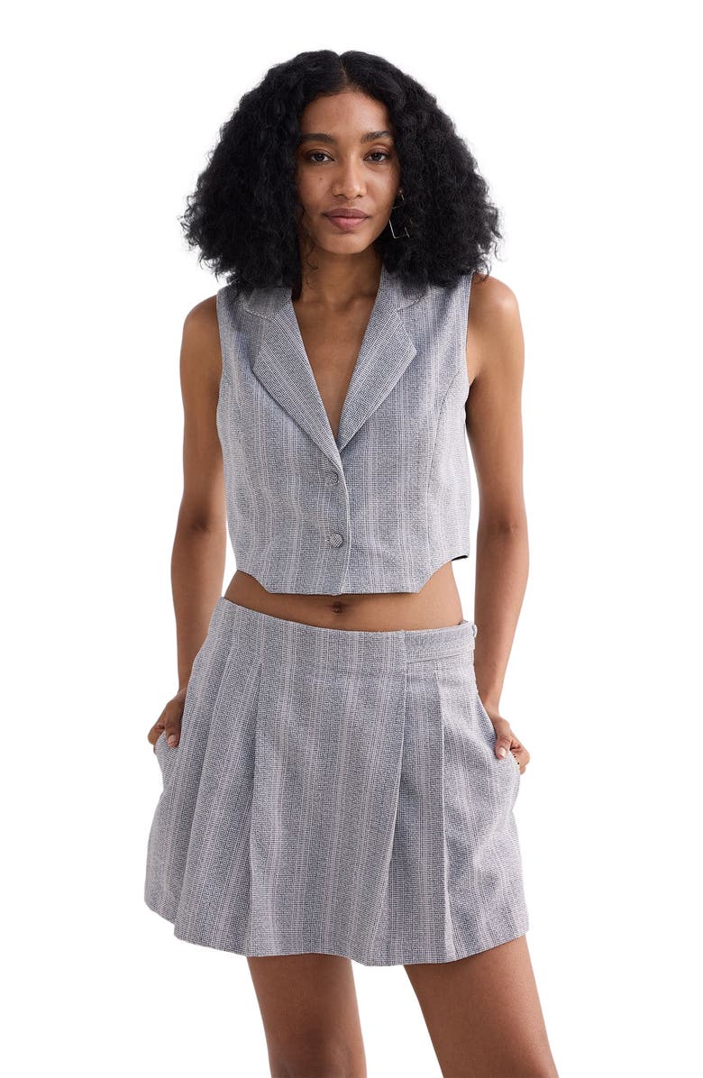 Reistor Cropped Cotton Tweed Vest Set in Cream, Alternate, color, Steel Breeze