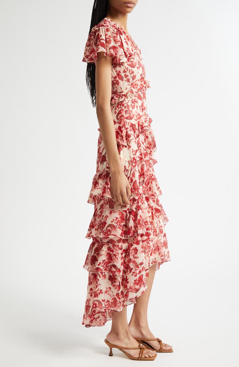 Cinq à Sept Tatum Floral Ribbons Ruffle Maxi Dress, Alternate, color, Cherry Rose Multi