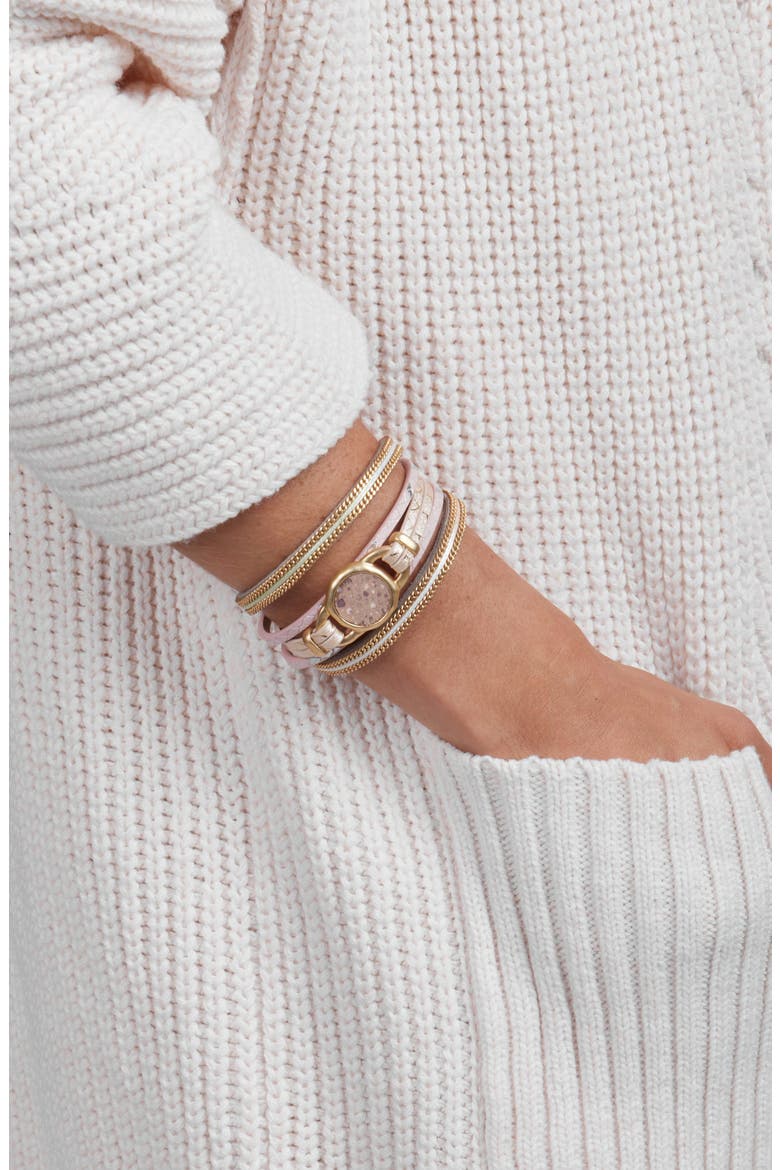 Leather Snake Skin Print Medallion Bracelet, Alternate, color, GOLD