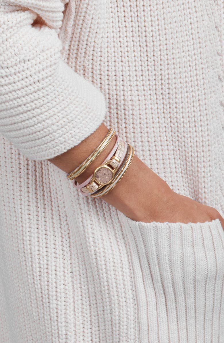 SAACHI Leather Snake Skin Print Medallion Bracelet, Alternate, color, Gold