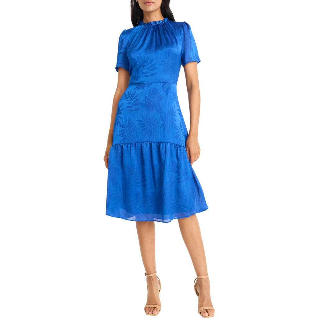 Maggy London Jacquard Midi Dress In Nautical Blue