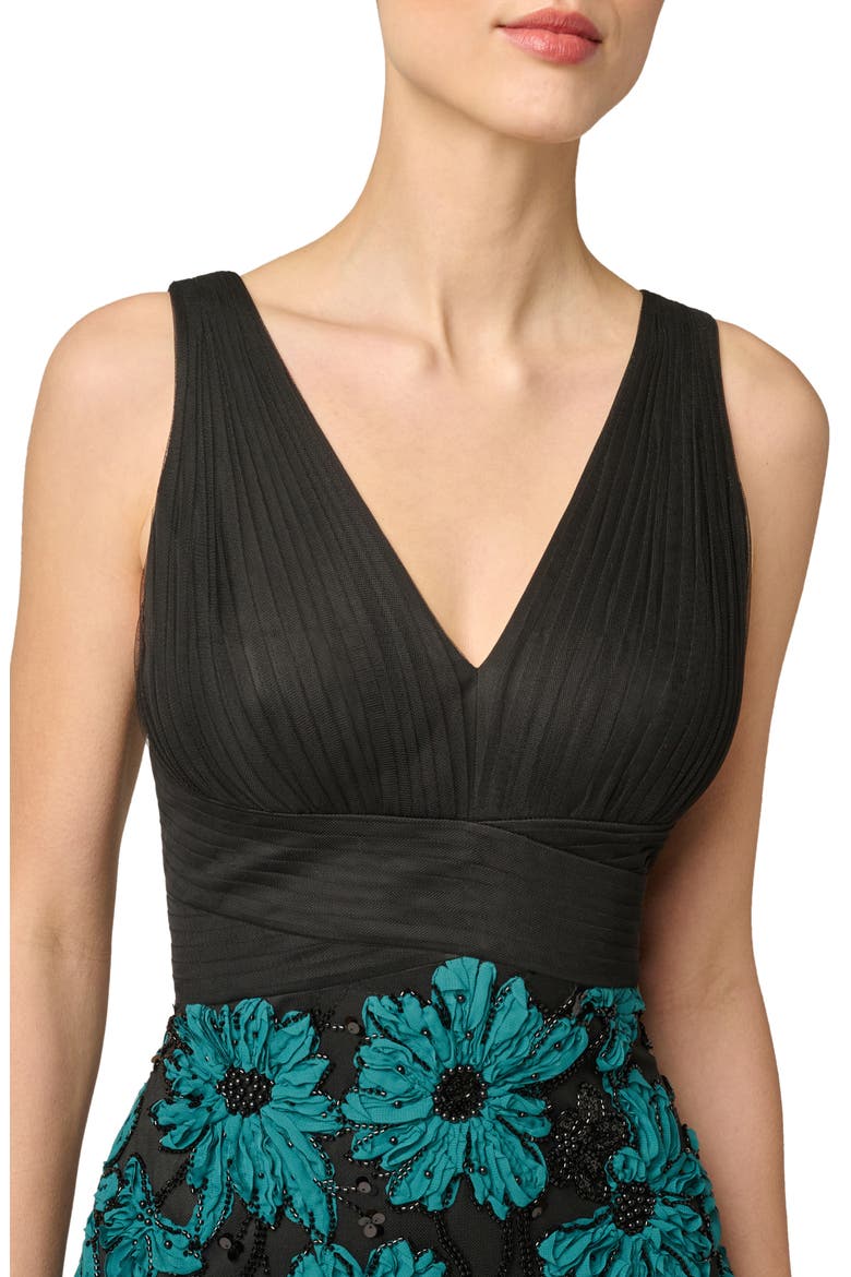 Floral Embroidered Sleeveless Gown, Alternate, color, BLACK/ EMERALD