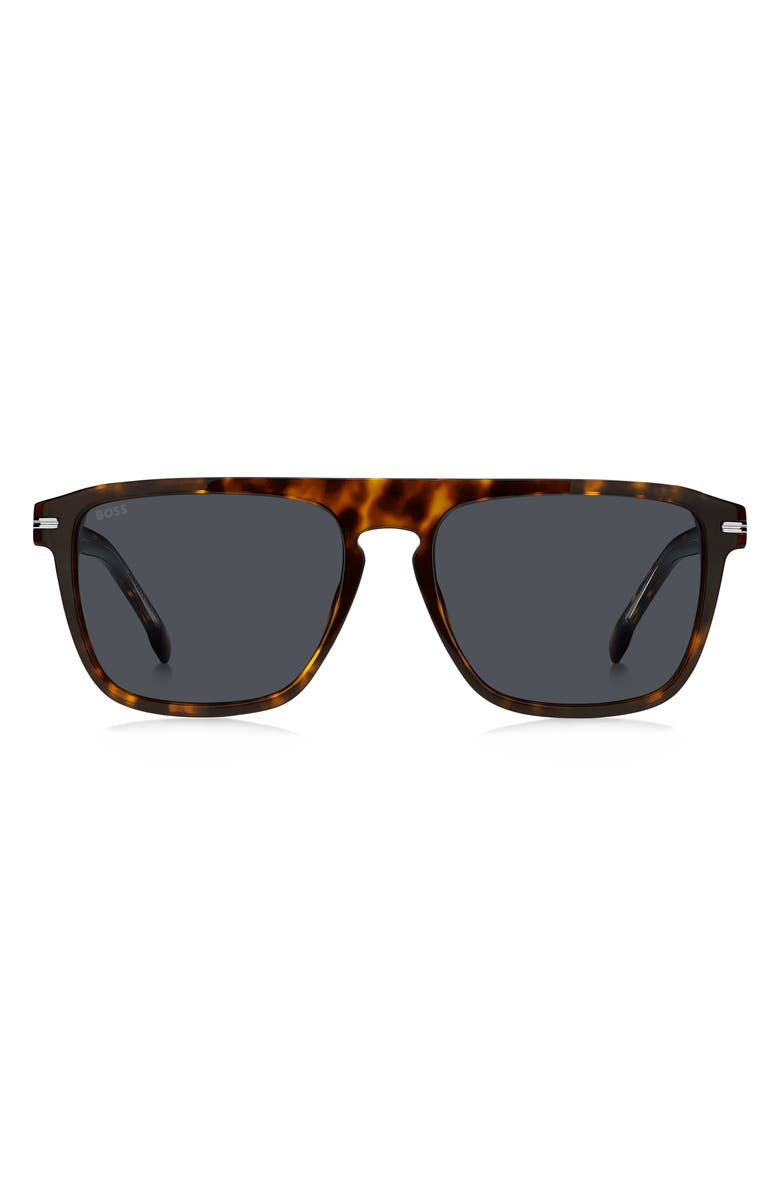 BOSS 56mm Flat Top Sunglasses, Main, color, Havana
