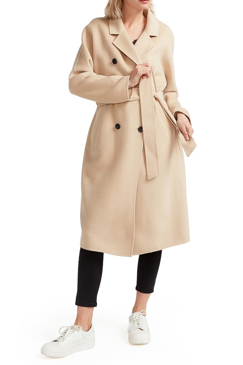 Boss Girl Double Breasted Wool Blend Coat, Alternate, color, PALE OAT