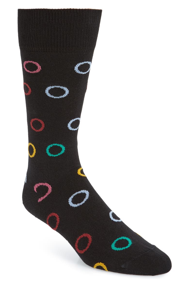 Circle Dots Socks, Main, color, BLACK