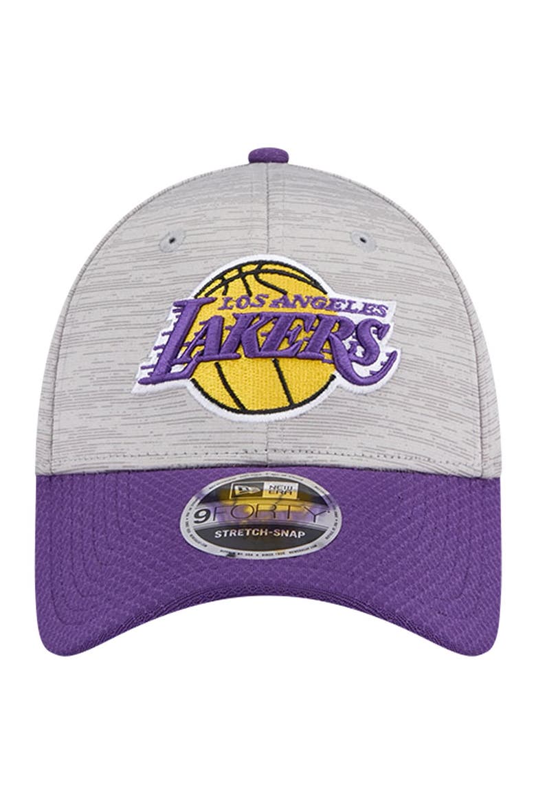 Men's New Era Heather Gray/Purple Los Angeles Lakers Active Digi-Tech Two-Tone 9FORTY Adjustable Hat, Alternate, color, Heather Gray