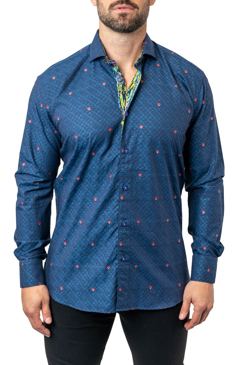 Maceoo Einstein Symbols 12 Blue Contemporary Fit Button-Up Shirt, Alternate, color, Blue